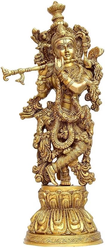 Elegant Brass Lord Krishna Flute Statue
